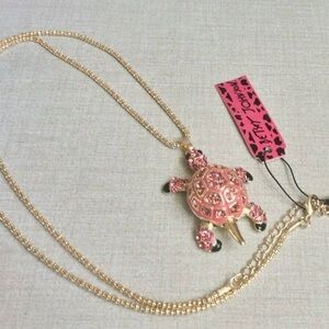 NWOT Betsey Johnson Gold and Pink Turtle Necklace